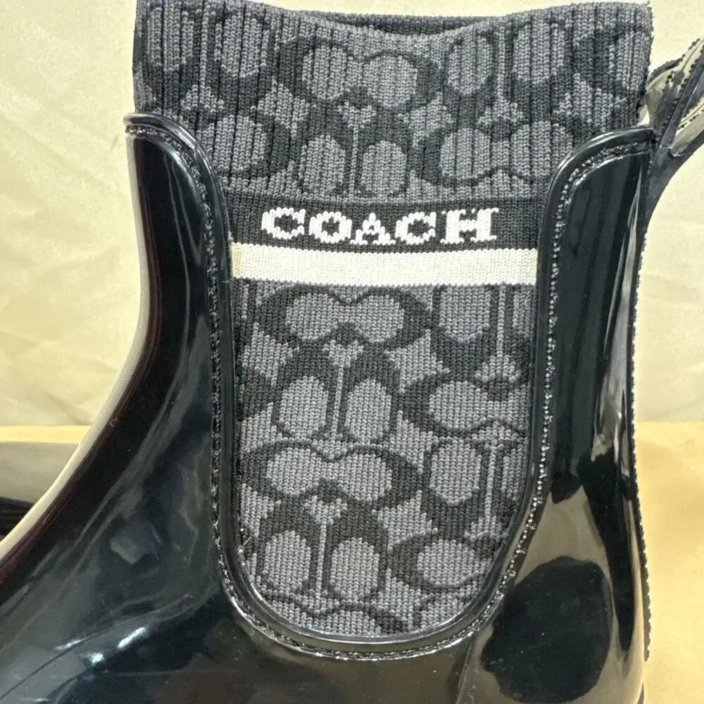 Coach Rivington Ankle Rain Boots, Black, Size 8